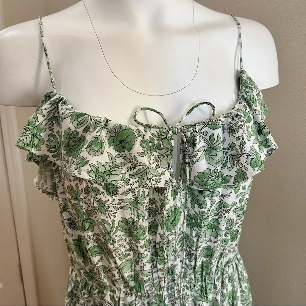 J. Crew NWT Tiered Maxi Dress in Tossed Floral Green Spaghetti Straps Pockets - Picture 3 of 10